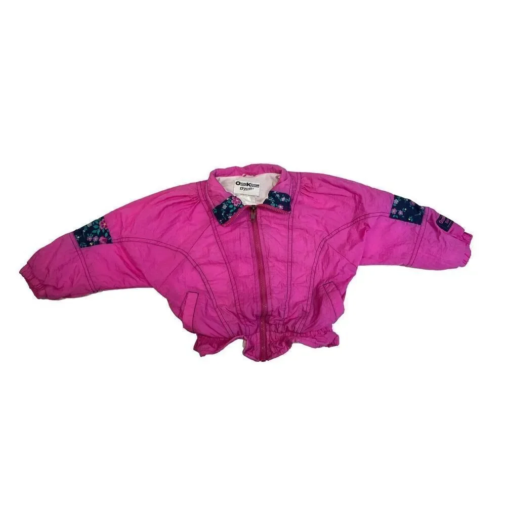 Vintage Oshkosh B’Gosh Hot Pink Windbreaker Sz S‎ 3-4 Lined Zip Up Jacket